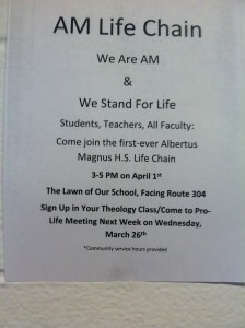 April 1st - Albertus Magnus High School 1st LIFE Chain~ 3PM-5PM